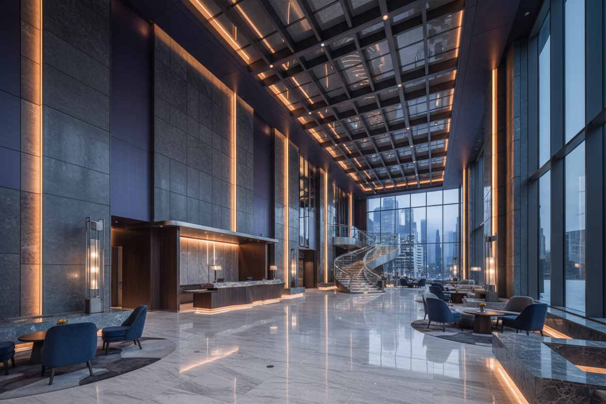 Luxury international hotel lobby