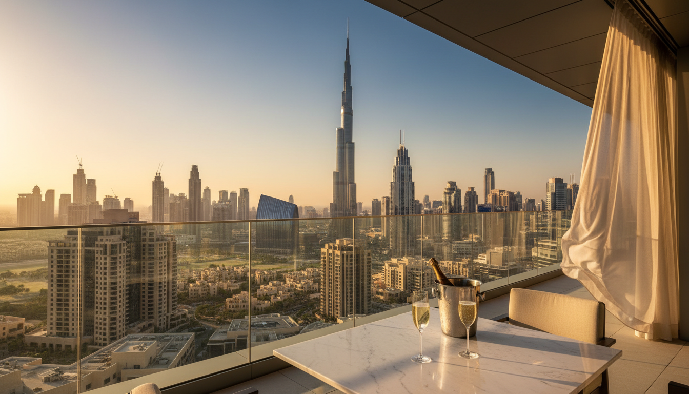 Dubai luxury rooftop at golden hour