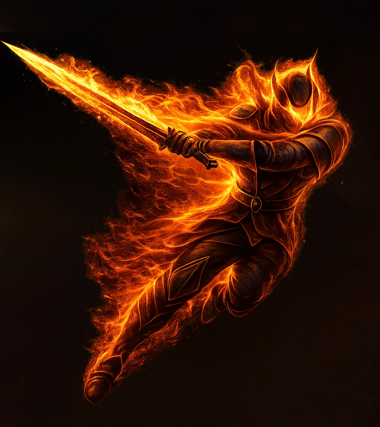 Warrior engulfed in flames
