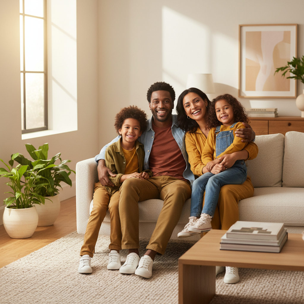 A happy family representing health insurance coverage