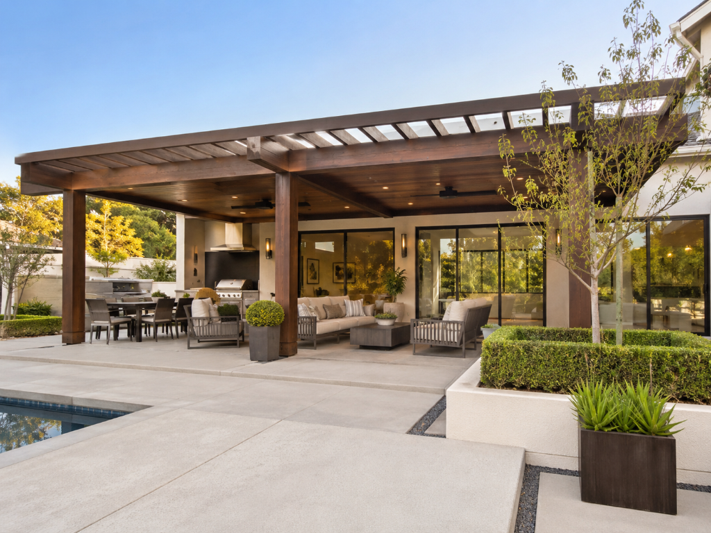Custom patio cover and pergola built for a shaded outdoor space