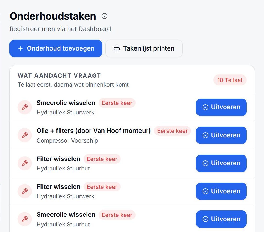 Onderhoudstaken met de knop Uitvoeren
