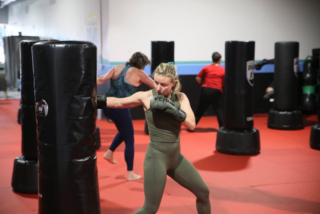 Women training confidently in a luxury Santa Barbara fitness studio