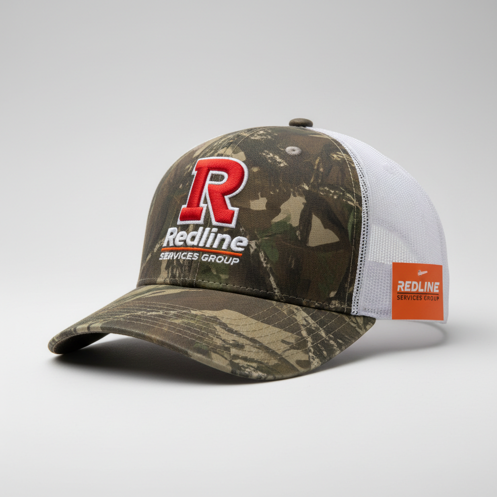 Redline Trucker Hat — Camo (R Logo)