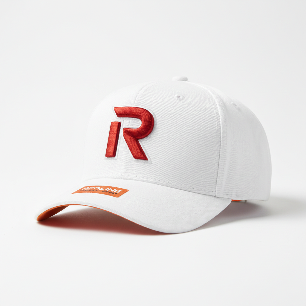 Redline Snapback Cap — White (Embroidered R)