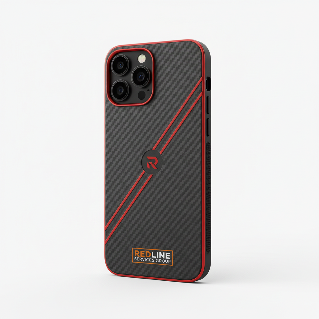 Redline iPhone 17 Pro Max Case — Carbon Fiber (R Logo)