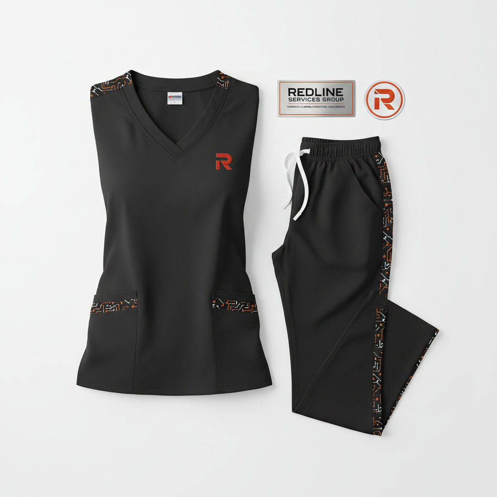 Redline Scrub Set — Cleaning Crew (R Logo)