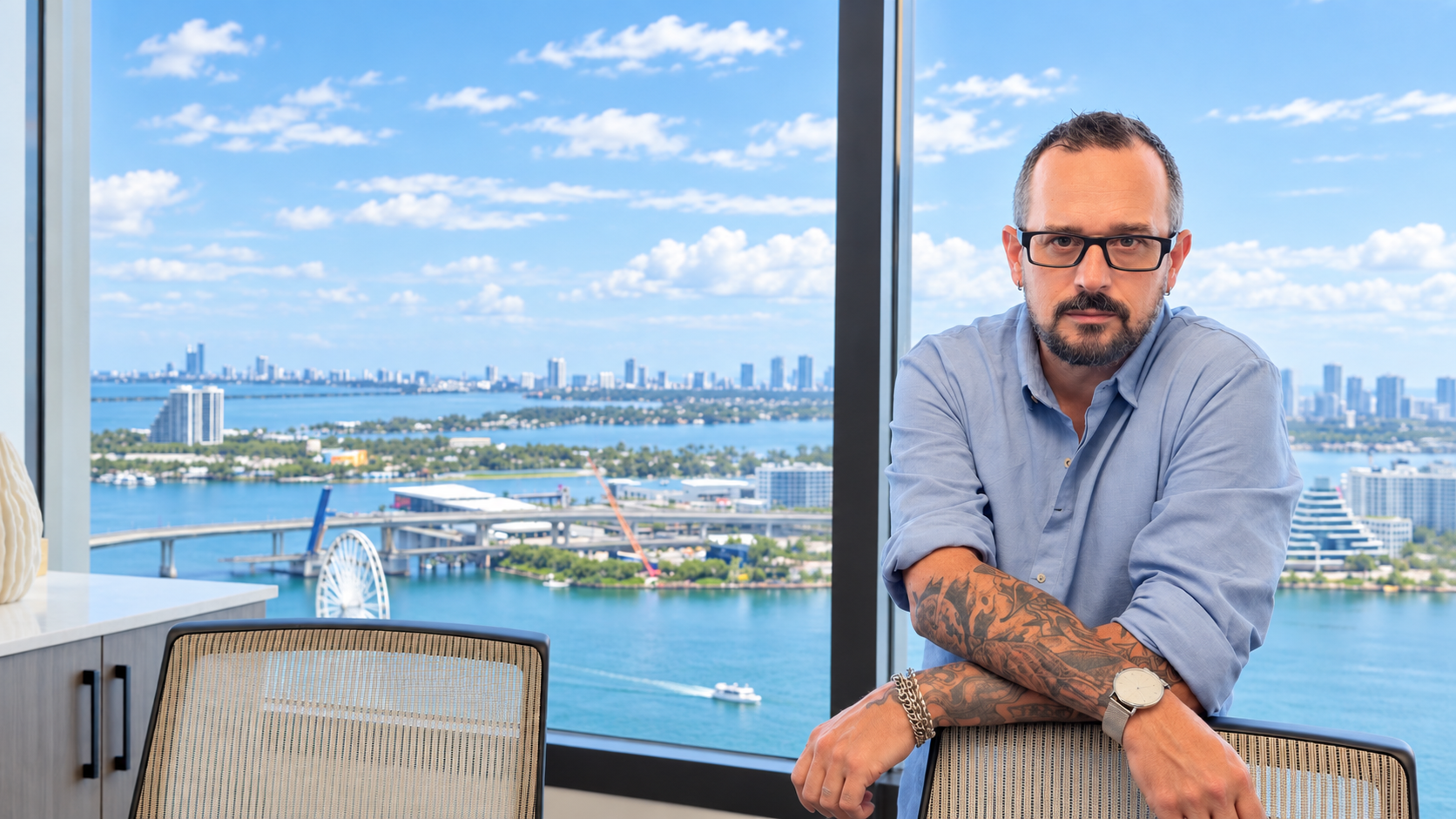 Michael Brady, Founder of SignalTide, Overlooking Biscayne Bay in Miami Michael Brady, Founder of SignalTide, photographed in Miami overlooking Biscayne Bay.