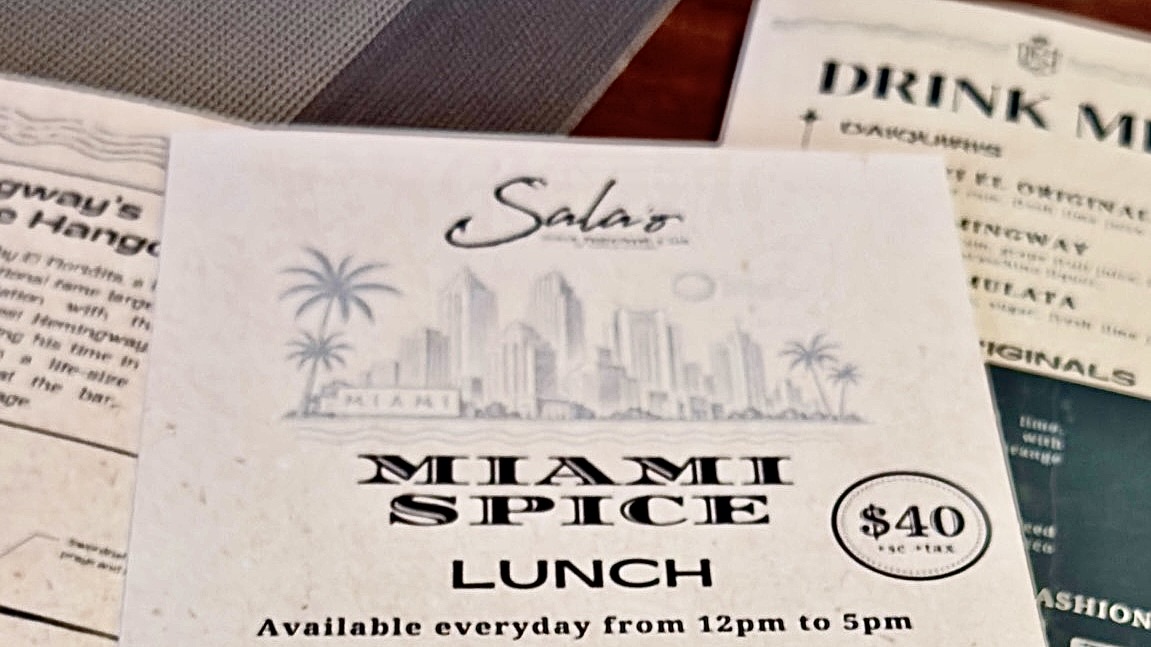 Miami Spice $40 lunch menu photographed by Michael Brady at Sala'o Cuban Restaurant & Bar during a dinner visit in Little Havana, Miami