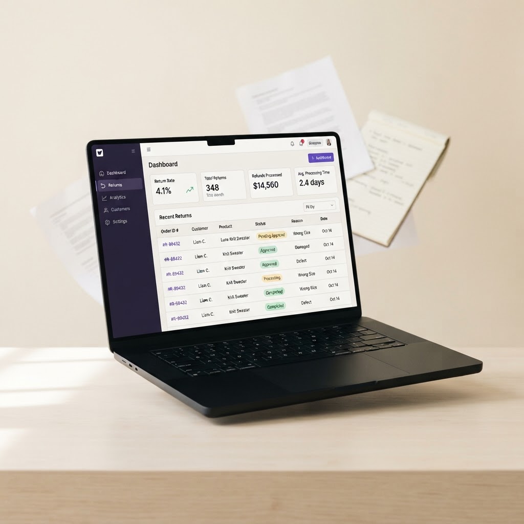 Laptop showing a returns overview dashboard