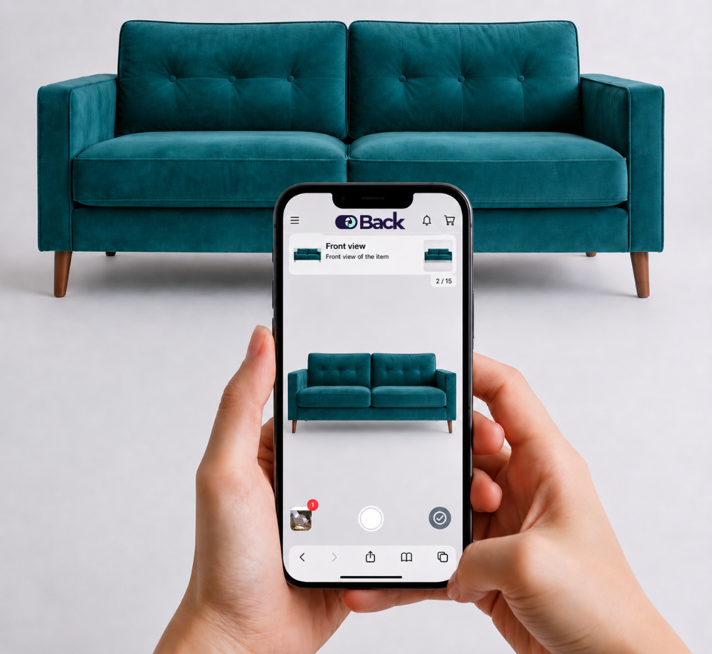 Photo-based return inspection of a sofa through the Back mobile app