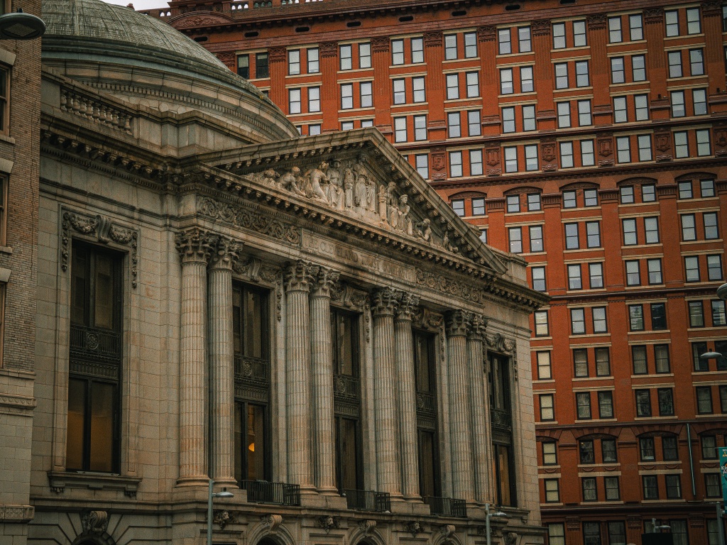 Cinematic wide-angle shot of Madison Wisconsin at golden hour