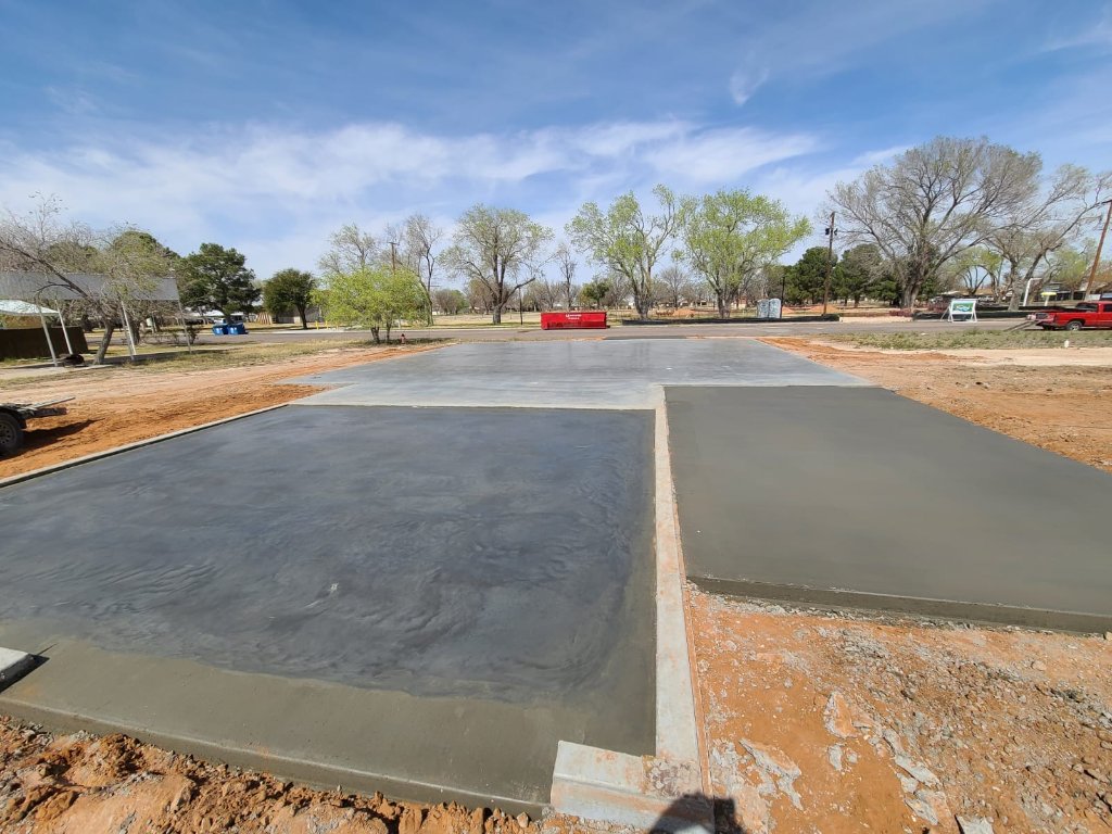 Large concrete slab finished in three adjoining sections