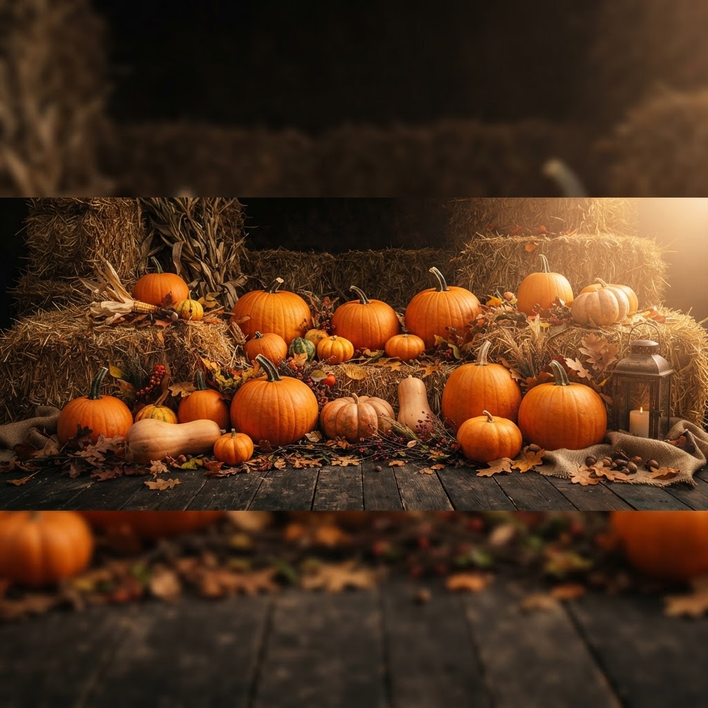 Pumpkins and hay bales