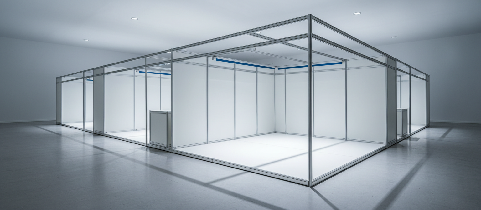 Minimalist exhibition space with clean architectural lines