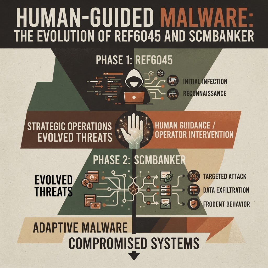 Human-Guided Malware: The Evolution of REF6045 and SCMBANKER