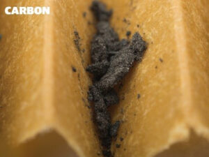 Carbon debris in filter