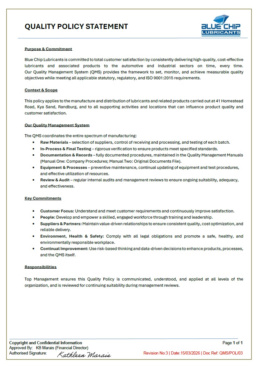 Quality Policy Statement