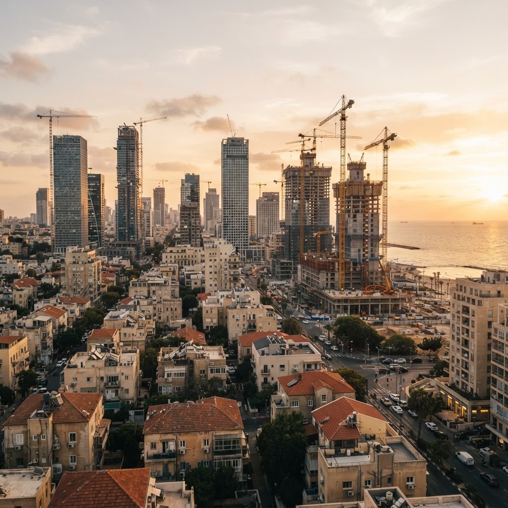 קו רקיע עירוני בישראל עם מנופי בנייה