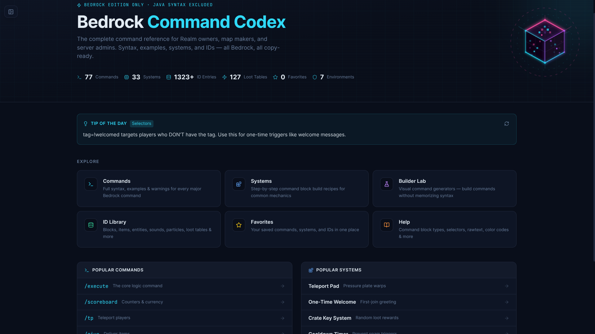 Minecraft Becrock Command Codex template preview
