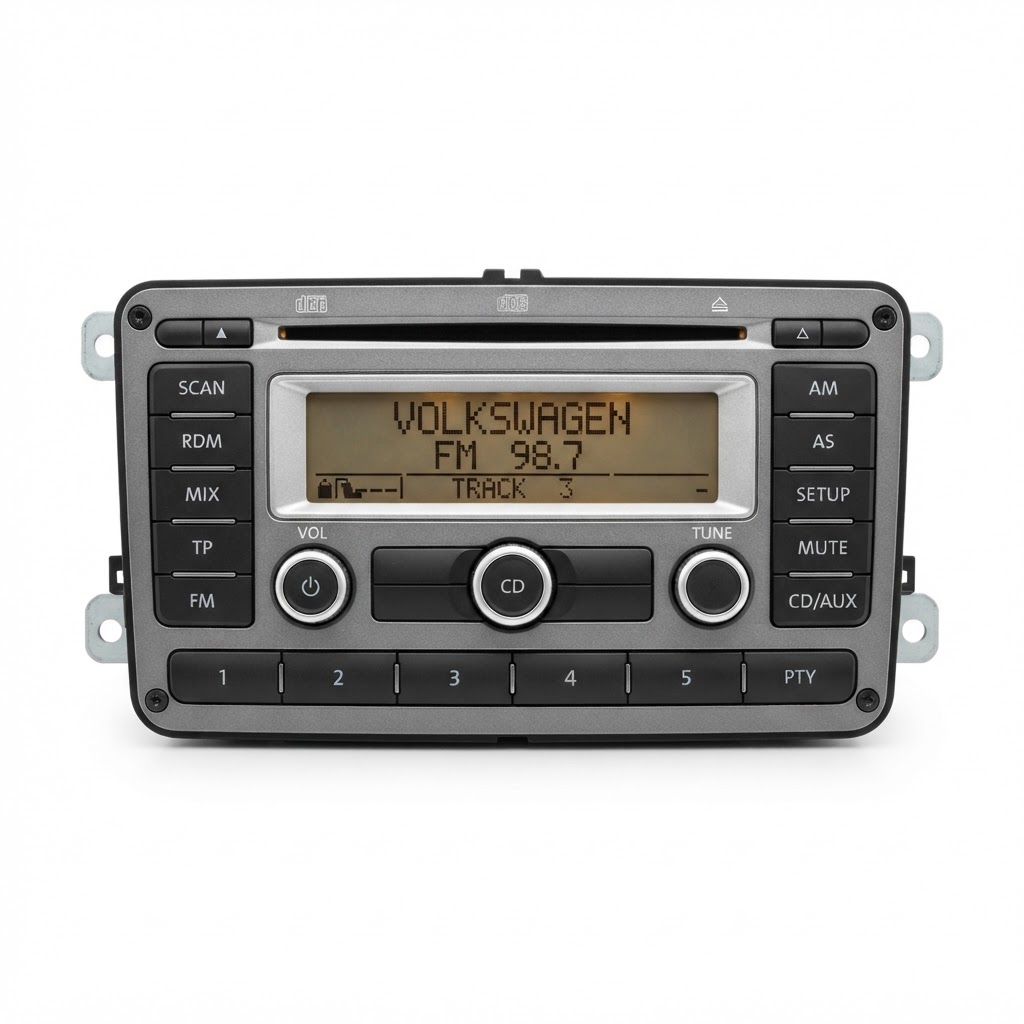 VW RCD 300 radio unit showing the front fascia and CD slot