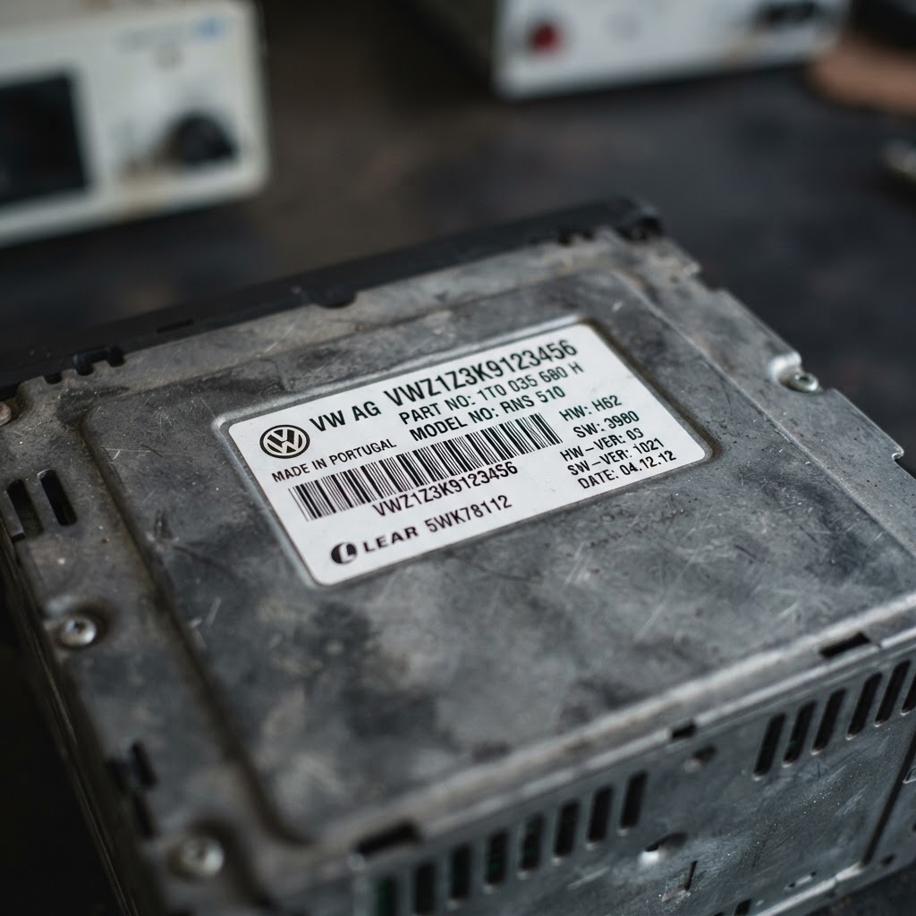 Serial label on the top of the unit, with the VWZ serial also engraved in the metal