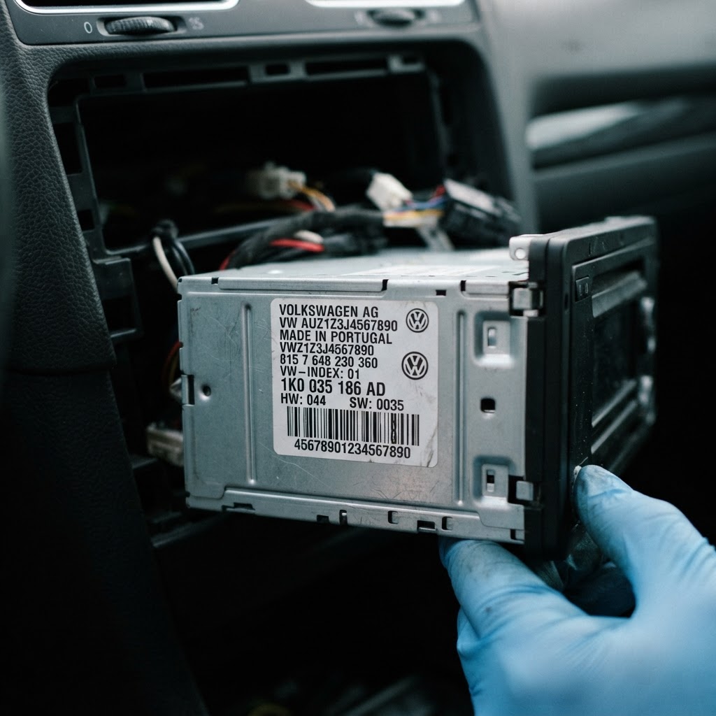 Label visible after sliding the radio out of the dash