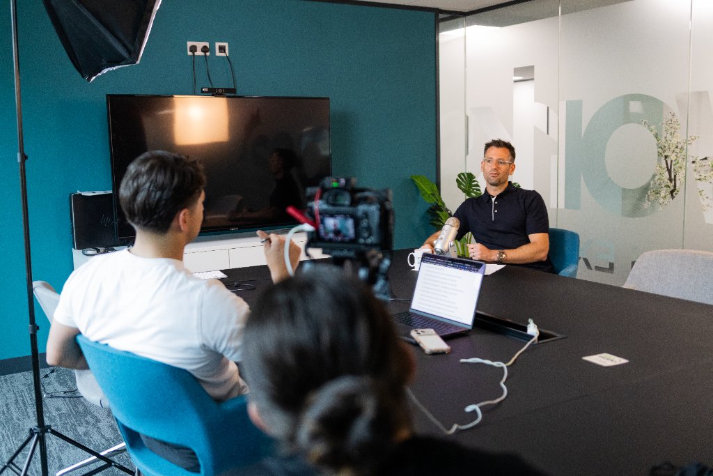 Example Marketing filming a client testimonial during a content day