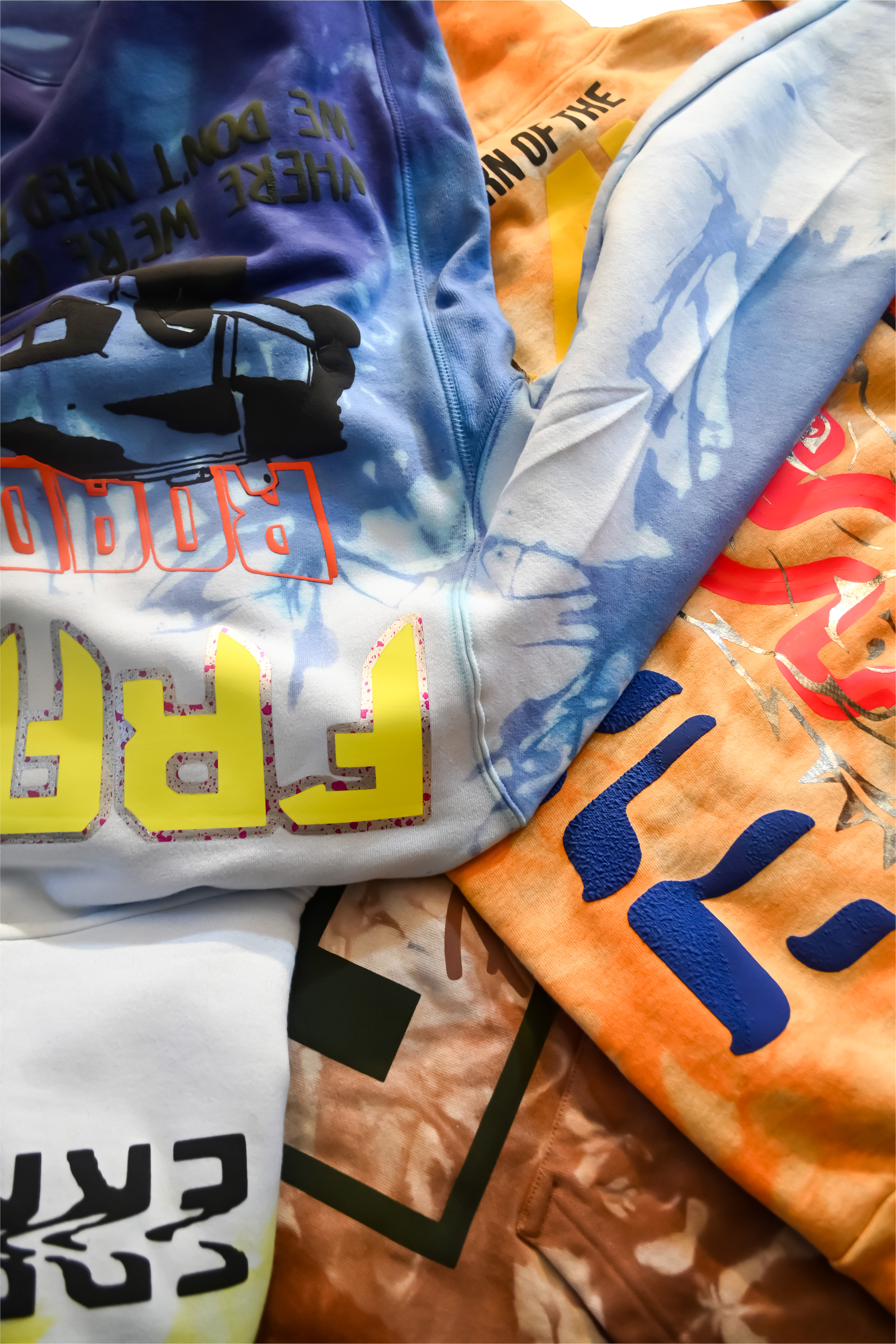 Tie-dye, by the pile.