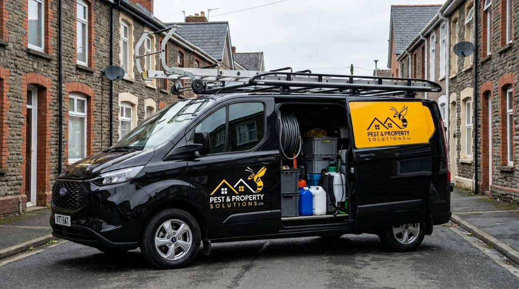 [Branded Pest & Property Solutions van or equipment in Swansea]