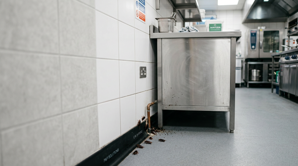 Cockroach infestation in a commercial kitchen, Pest & Property cockroach control in South Wales