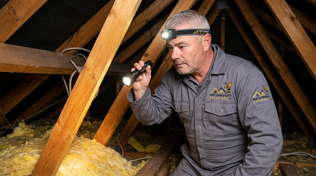 [Gareth carrying out an inspection, for example loft or drain check]