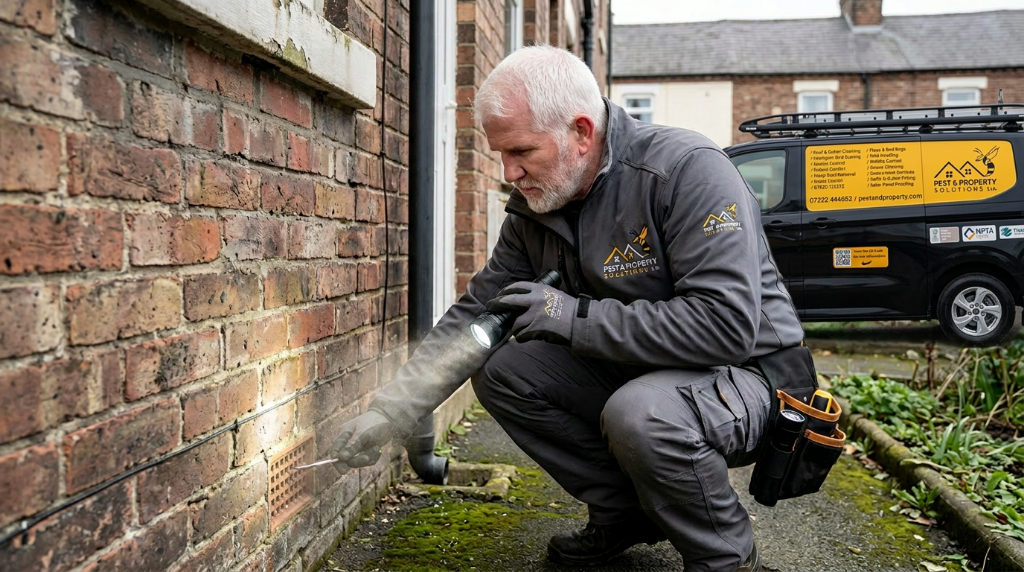 [Steve Strawbridge carrying out an inspection, for example loft or drain check]
