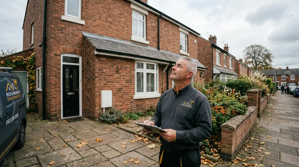 Pest & Property Solutions technician checking a South Wales home in autumn