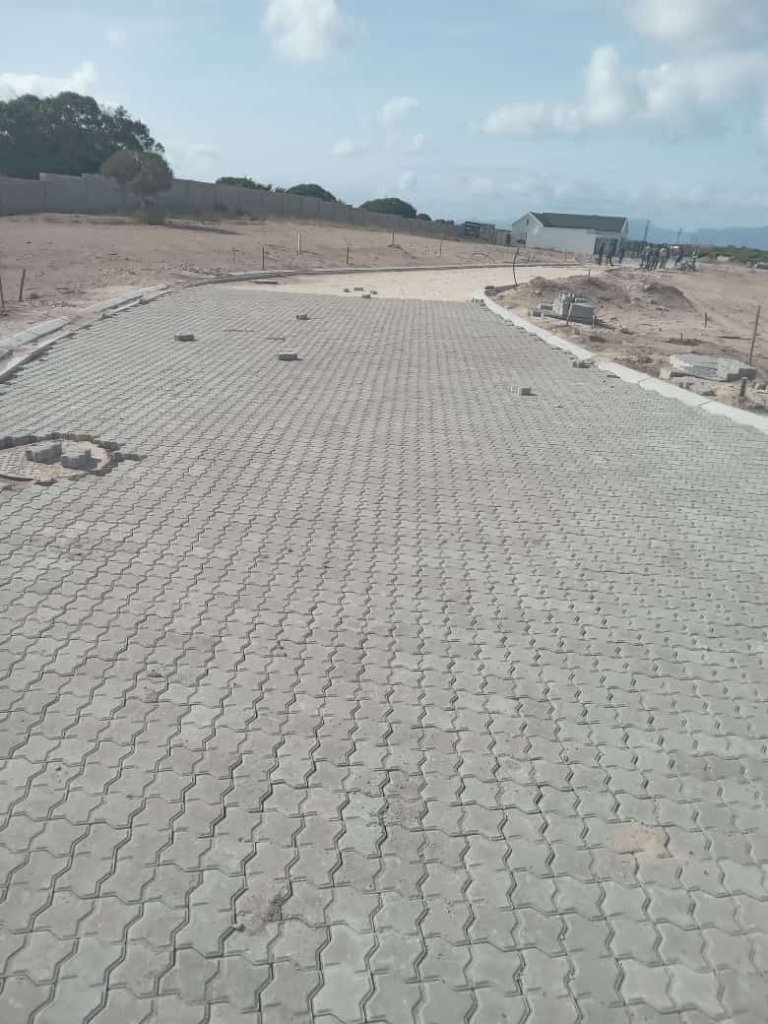 Completed concrete block paving road