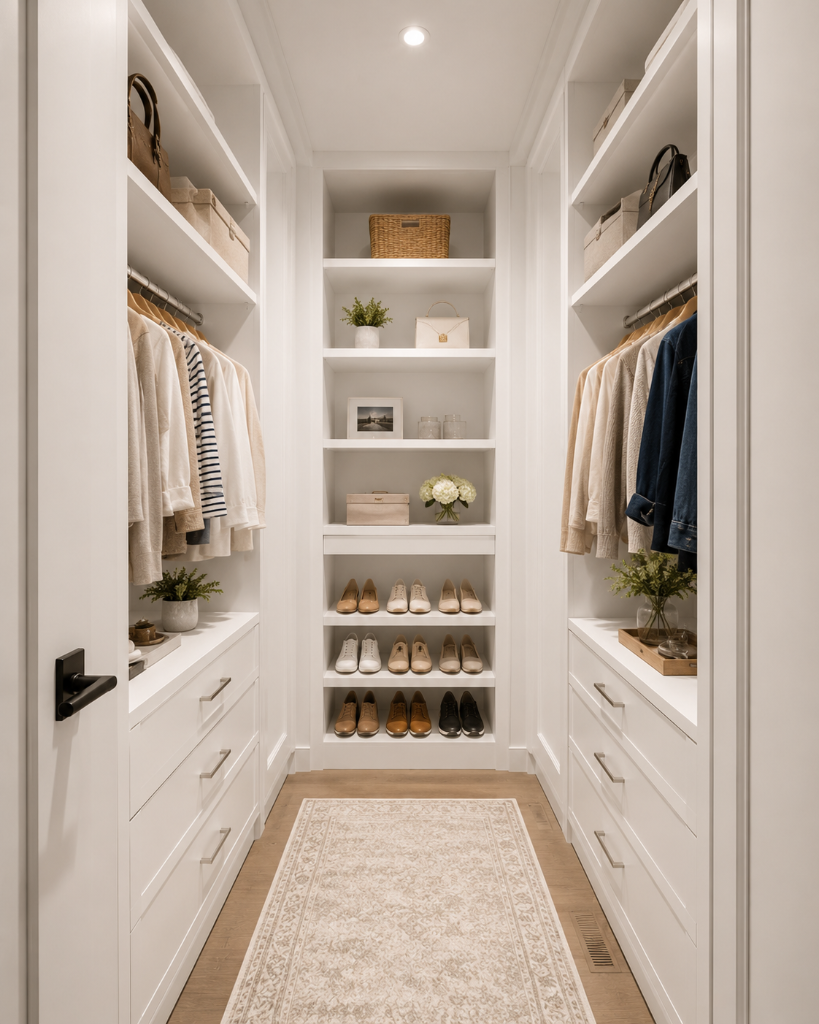 Designer showing custom closet options to homeowner