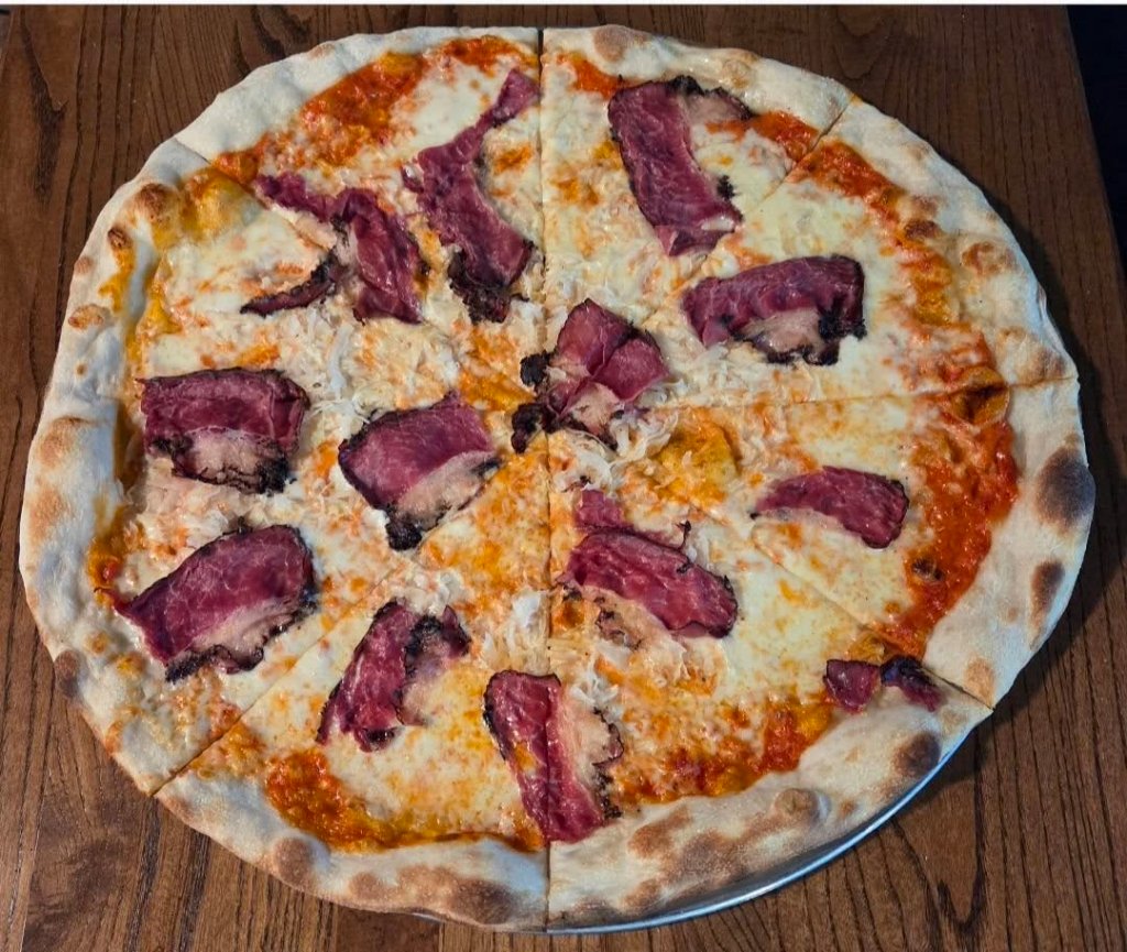 Pastrami Reuben pizza