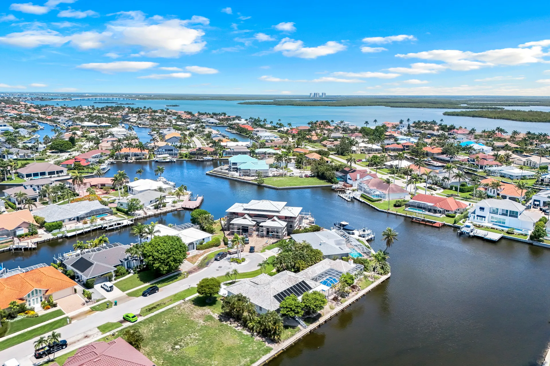 Aerial view of Marco Island beach and condos
