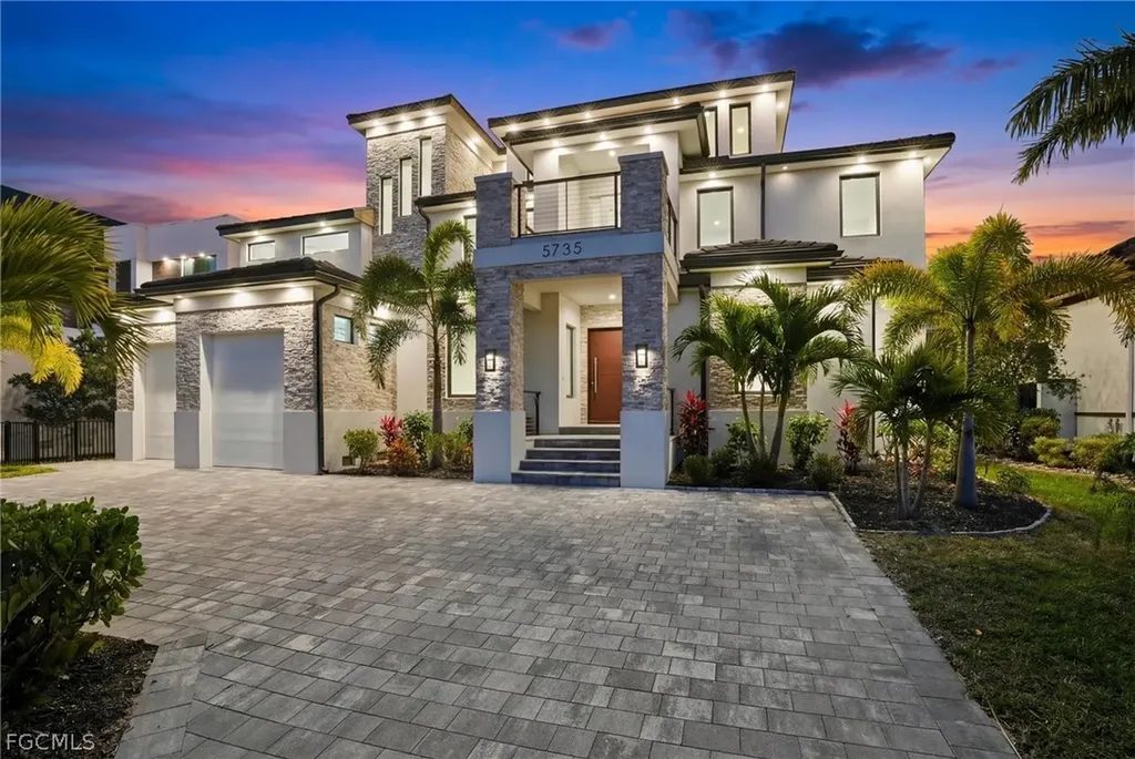 Southwest Florida luxury home at twilight