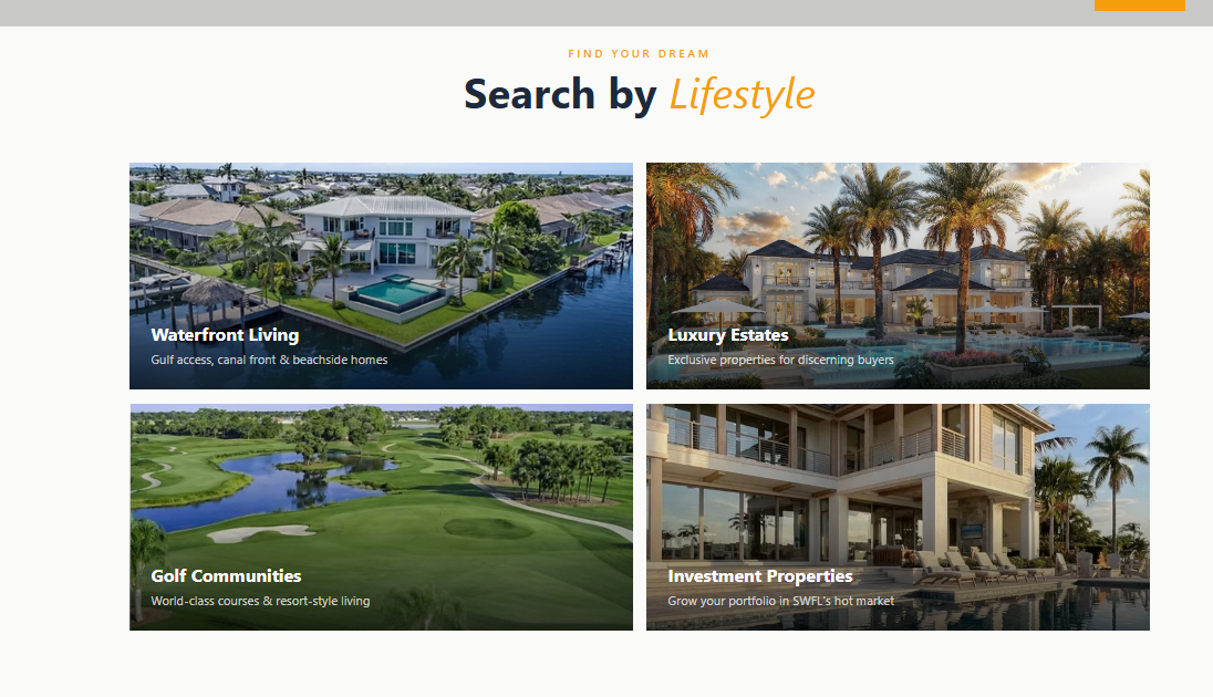 Search by Lifestyle β Waterfront Living, Luxury Estates, Golf Communities, Investment Properties