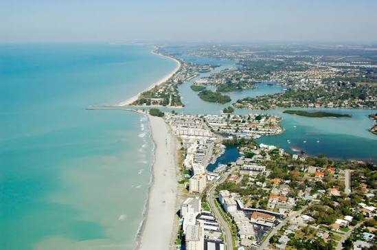 Aerial view of Venice coastline and waterways