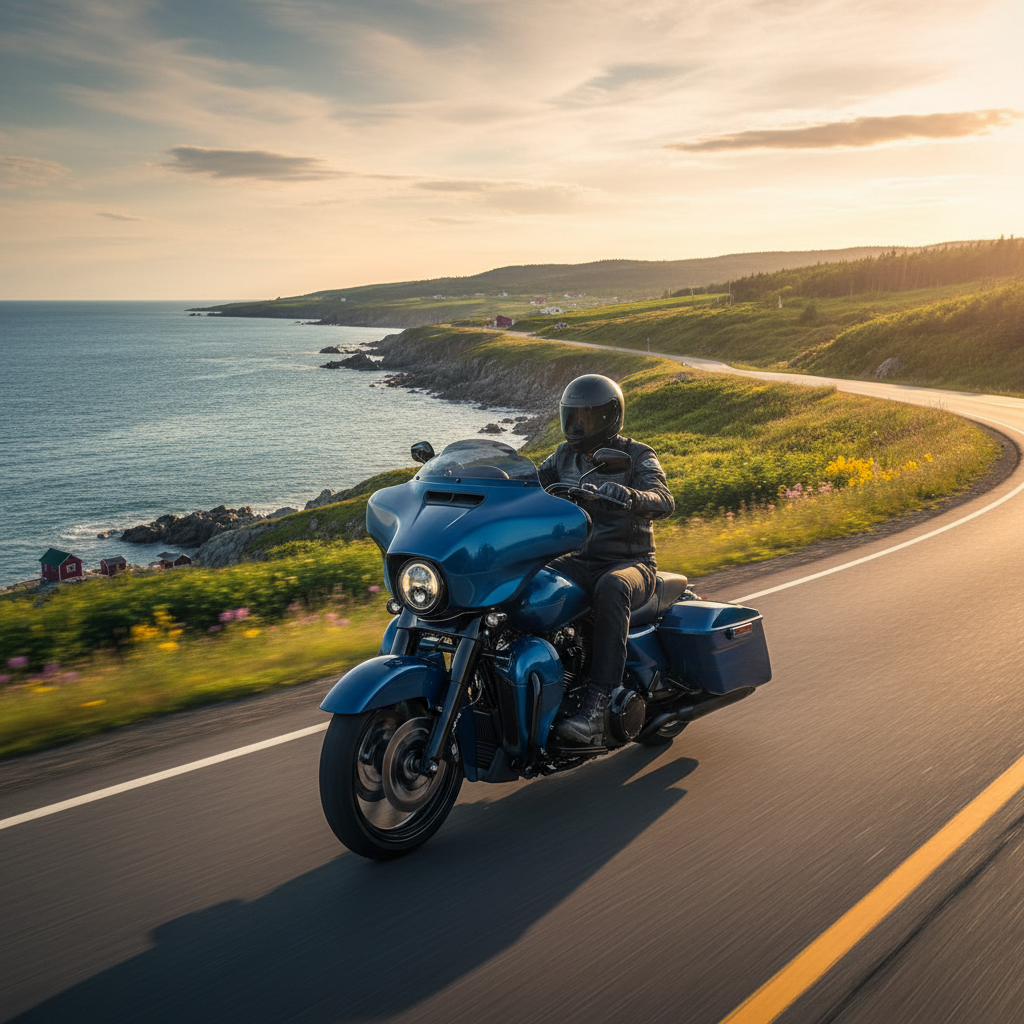 Motorcycle on a scenic winding road through forest