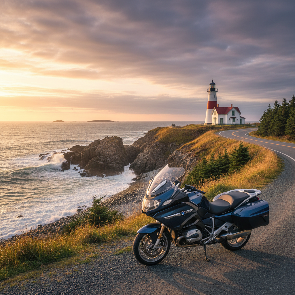 Nova Scotia coastal road lighthouse motorcycle