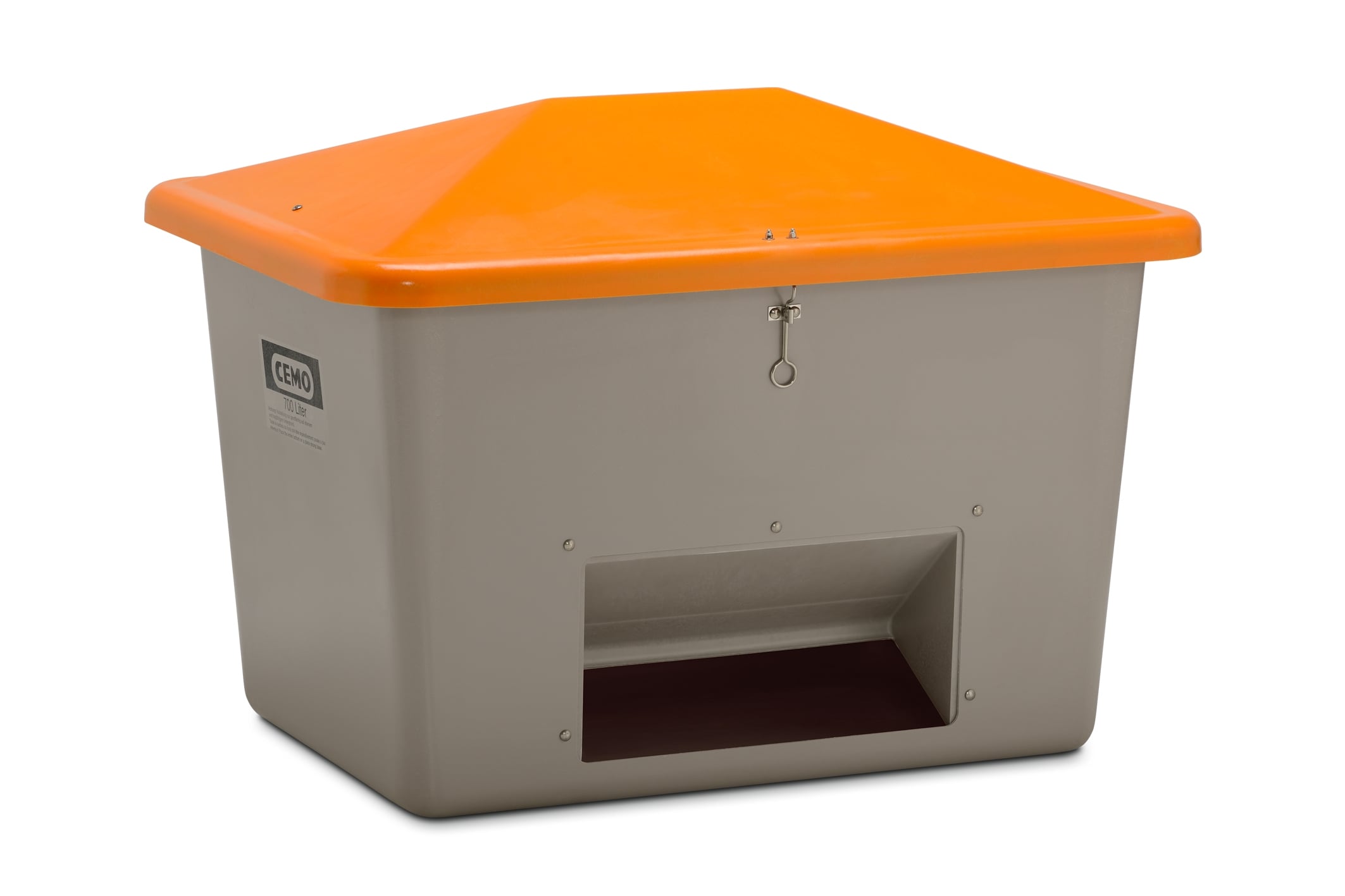 GRP Grit container 700 L, grey/orange, with chute