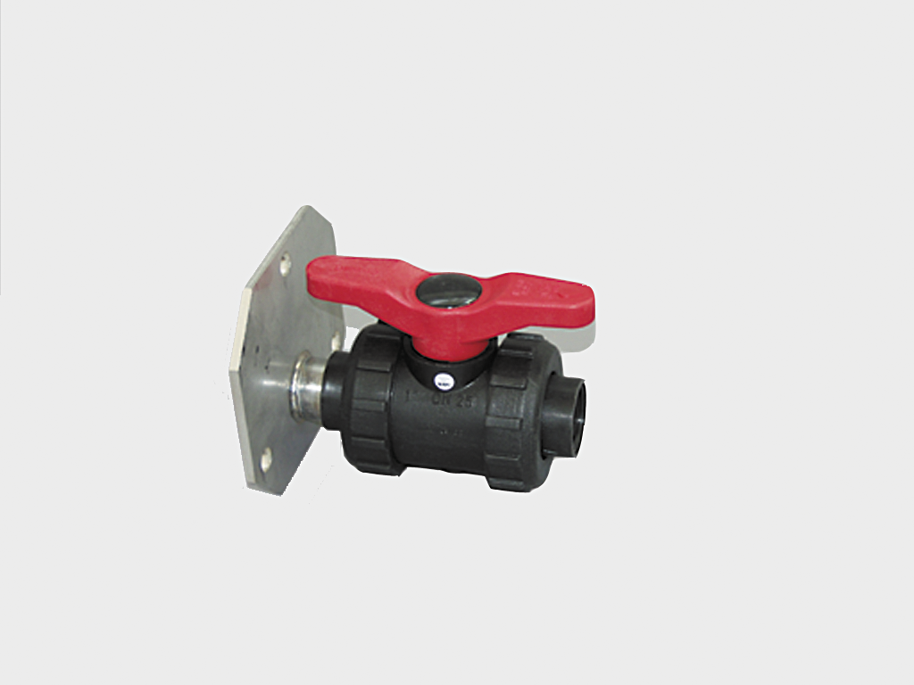PVC ball valve 1" IT, with stainless steel flange 100mm