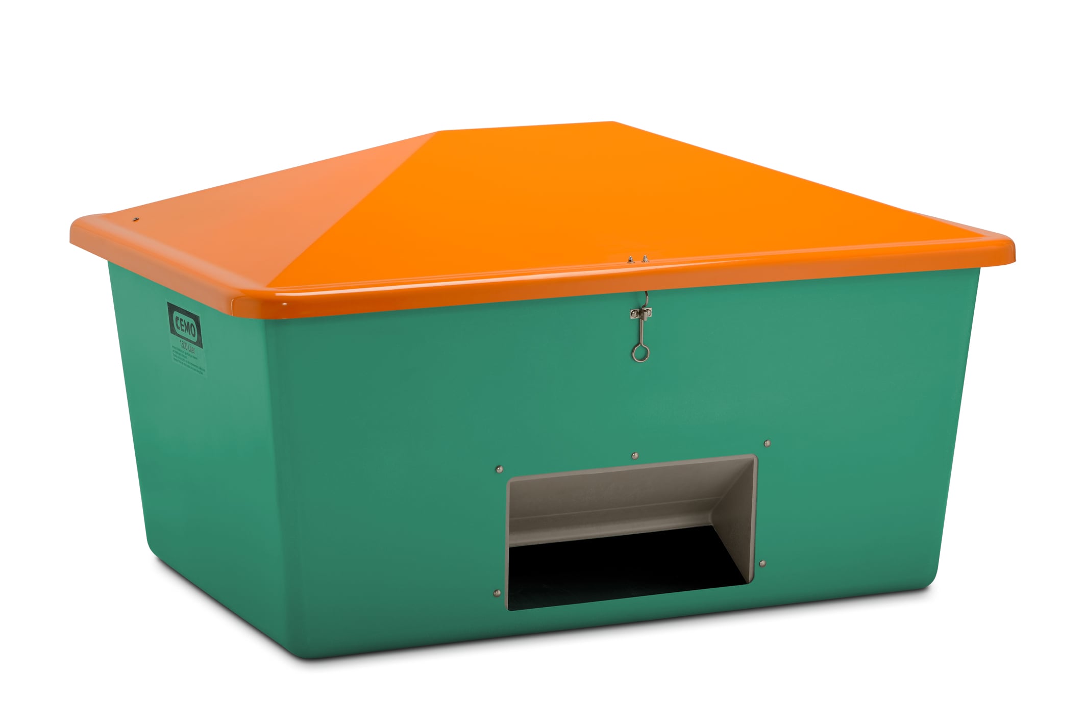 Grit container 1500 l,  green/orange with chute