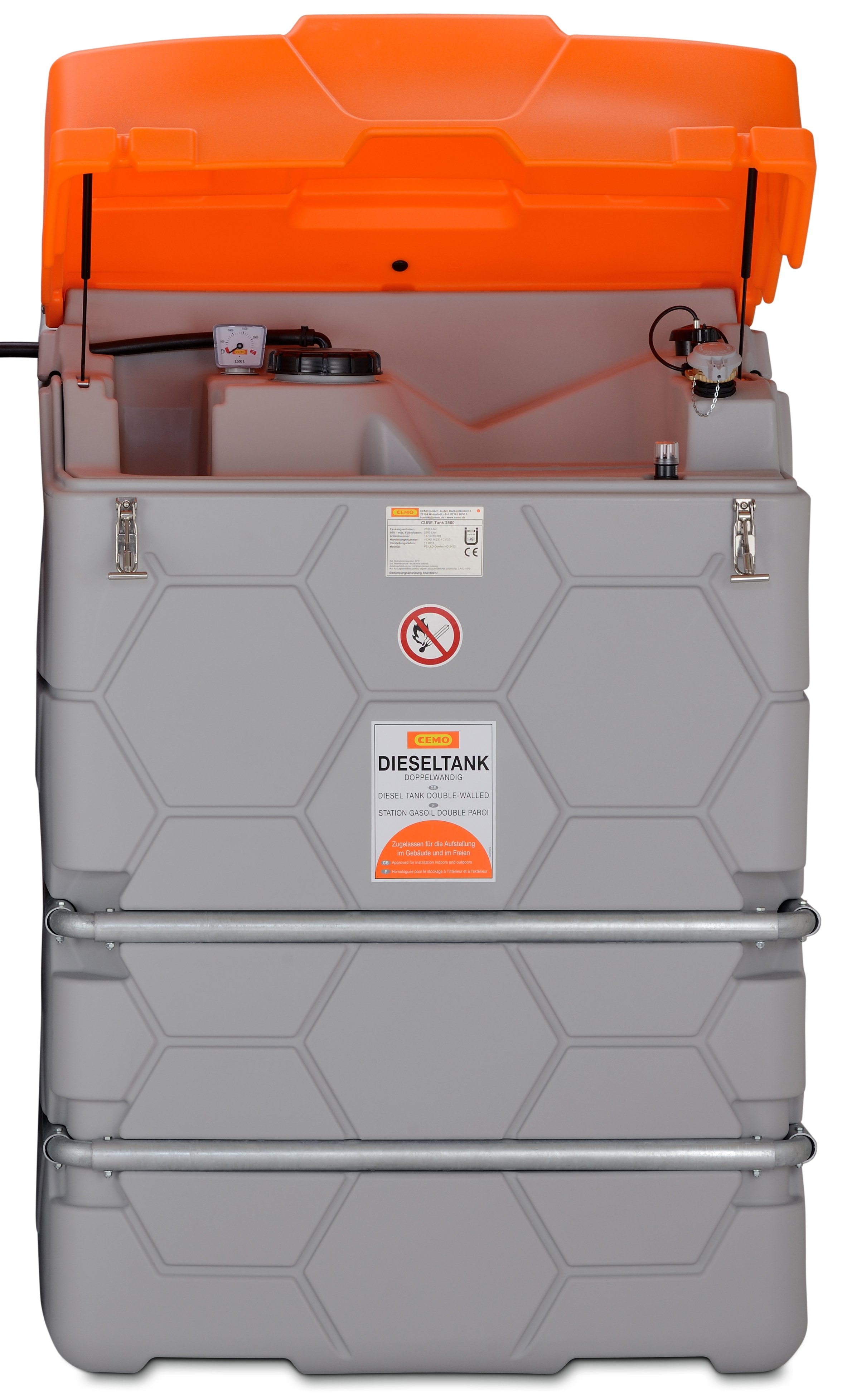 CUBE diesel expansievat II voor binnengebruik, 1500 l, inclusief aansluitunit, volledig gemonteerd.