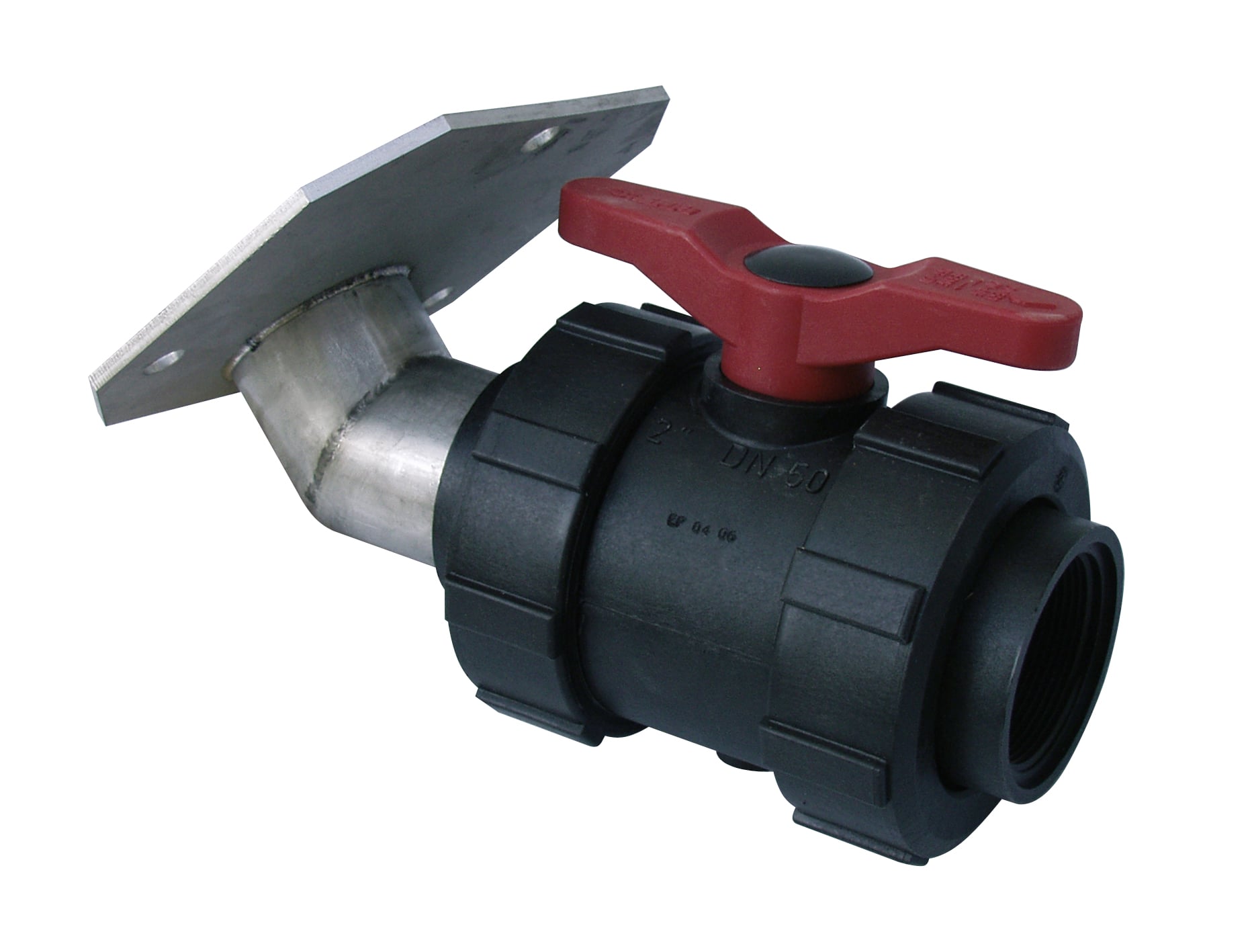 PP-ball valve with stainless steel flange, for dis. 100mm