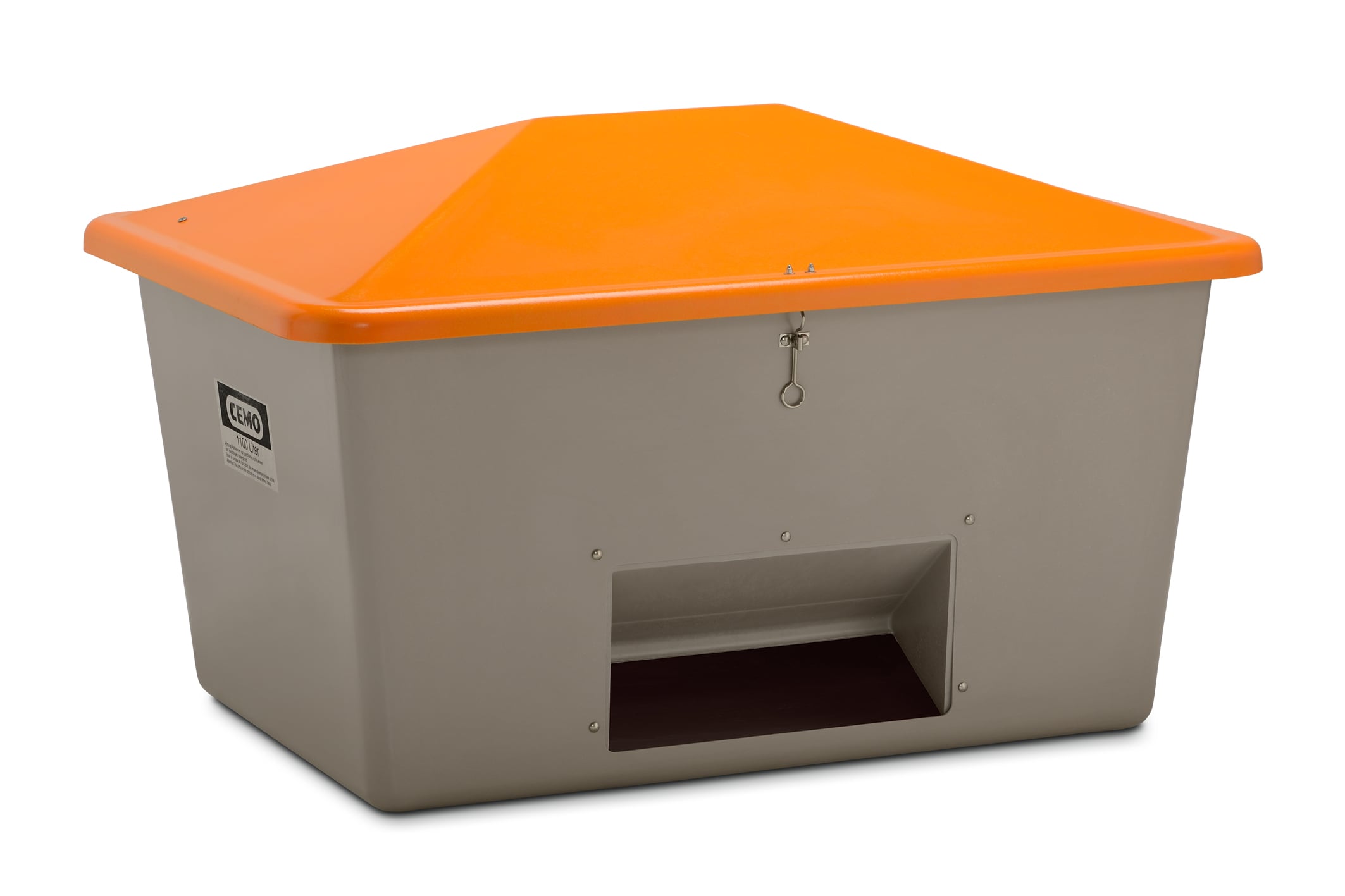 Grit box, with chute 1100 l, grey/orange