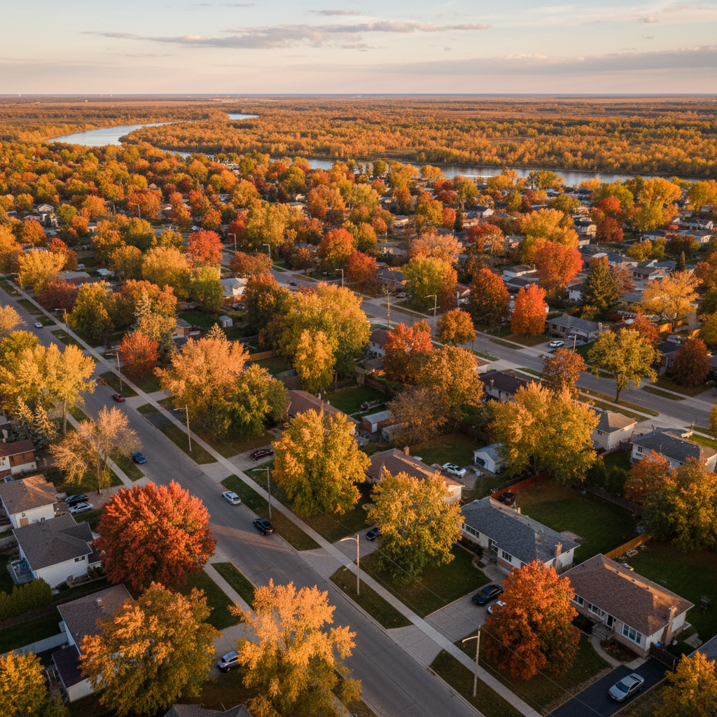 Winnipeg neighbourhood aerial view in autumn
